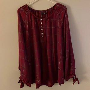 Max Jeans Red & Gold Metallic Plaid Blouse Size 3X